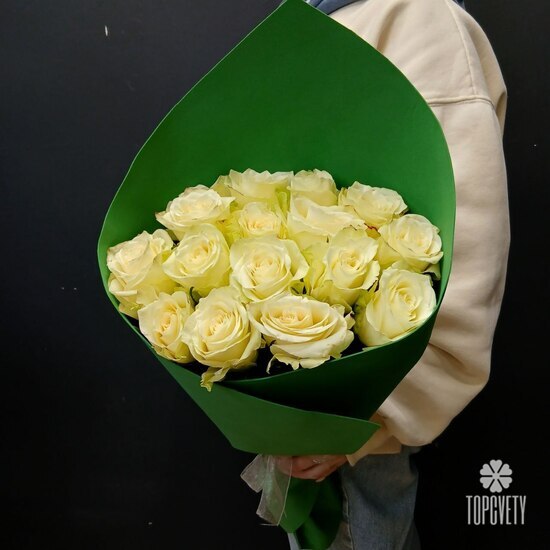 Букет из 15 белых роз 50см