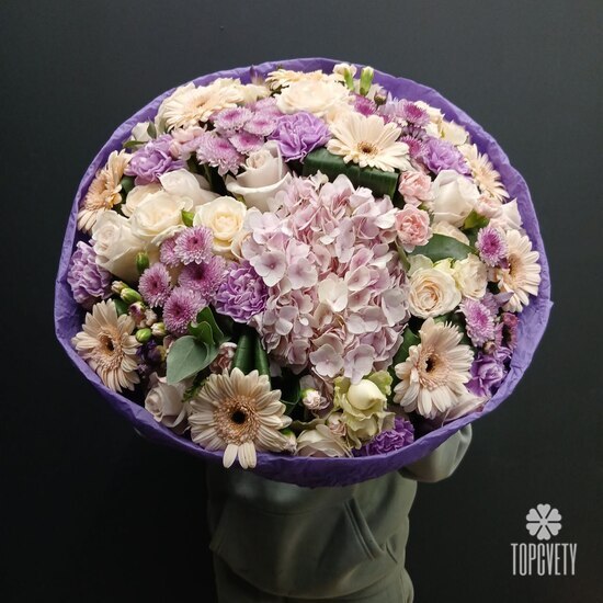 Букет из герберы, роз и гортензий  Ореон 