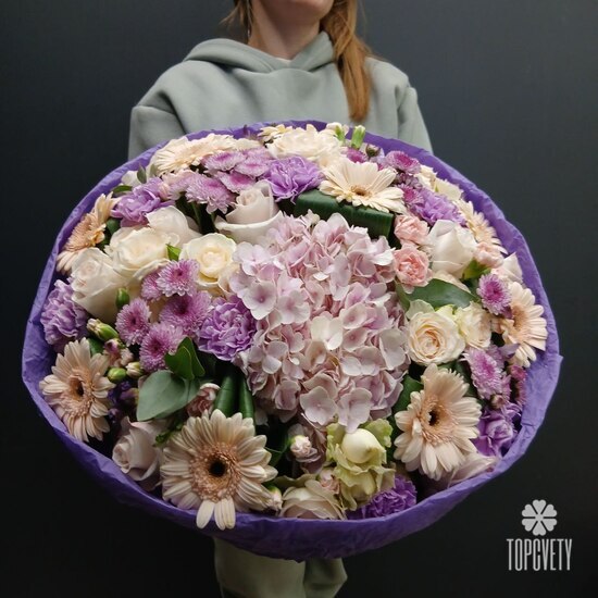 Букет из герберы, роз и гортензий  Ореон 