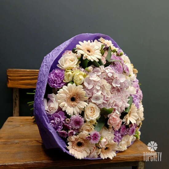 Букет из герберы, роз и гортензий  Ореон 