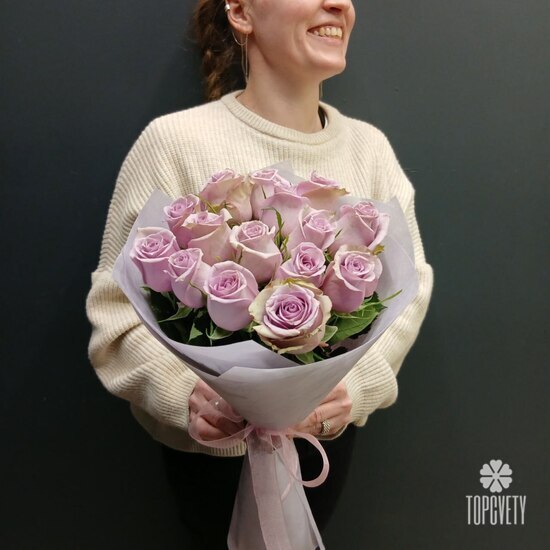 Букет из 15 сиреневых роз 50см