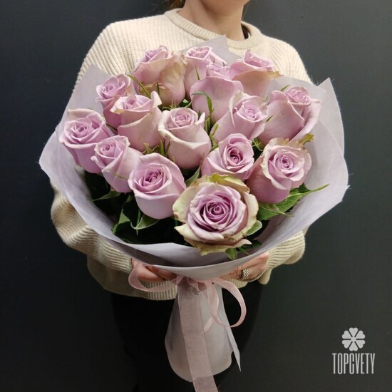 Букет из 15 сиреневых роз 50см