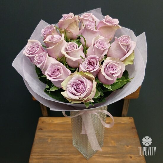 Букет из 15 сиреневых роз 50см