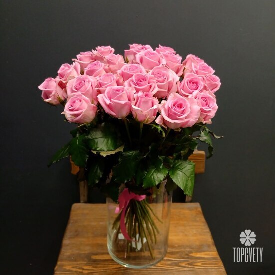 Букет из 25 розовых роз 60см