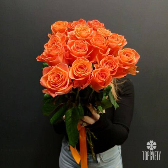 Букет из 15 оранжевых роз 60см 