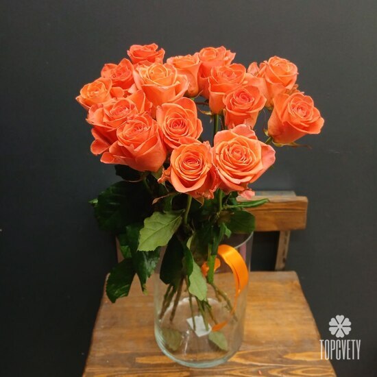 Букет из 15 оранжевых роз 60см 