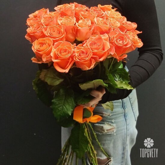 Букет из 25 оранжевых роз 60см