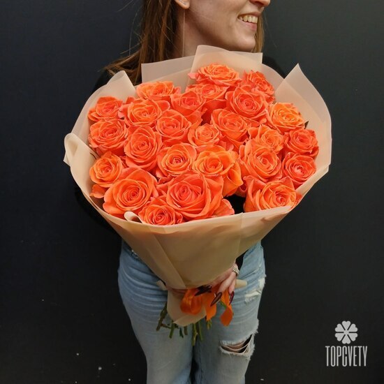 Букет из 25 оранжевых роз 60см