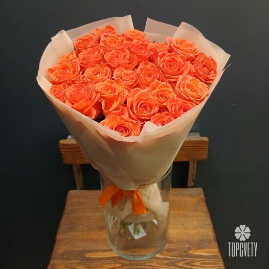 Букет из 25 оранжевых роз 60см