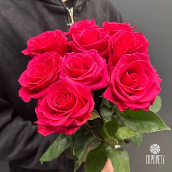 Букет из 9 розовых роз Эквадор 50см