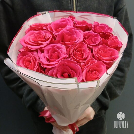 Букет из 15 розовых роз Эквадор 50см 