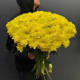 Букет из 15 желтых кустовых хризантем 