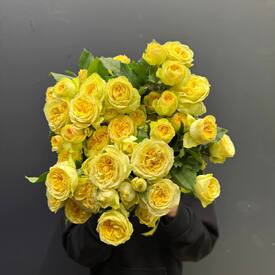 Букет из 9 жёлтых кустовых пионовидных роз 50см	