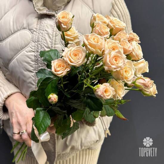 Букет из 7 кремовых  кустовых роз 50см