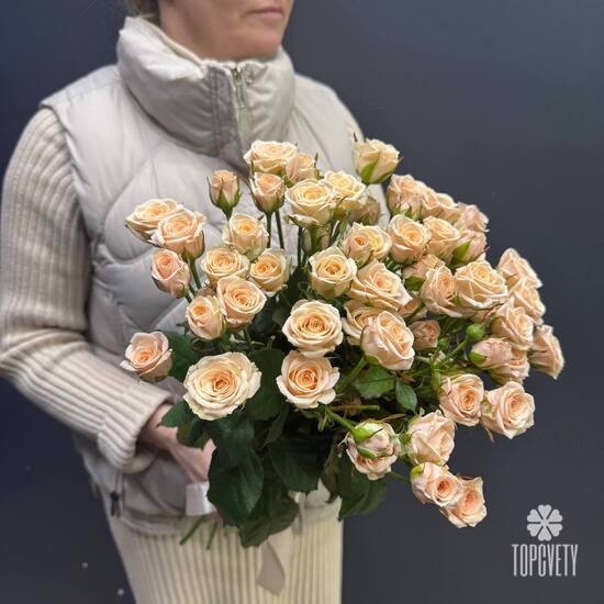  Букет из 15 кремовых кустовых роз 50см