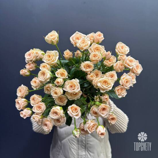  Букет из 15 кремовых кустовых роз 50см