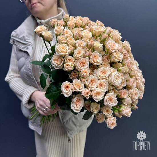  Букет из 51 кремовых кустовых роз 50см