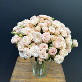 Букет из 25 розовых кустовых пионовидных роз 50см