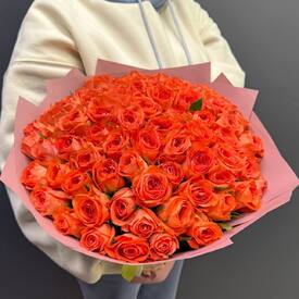 Букет из 75 оранжевых роз 40см