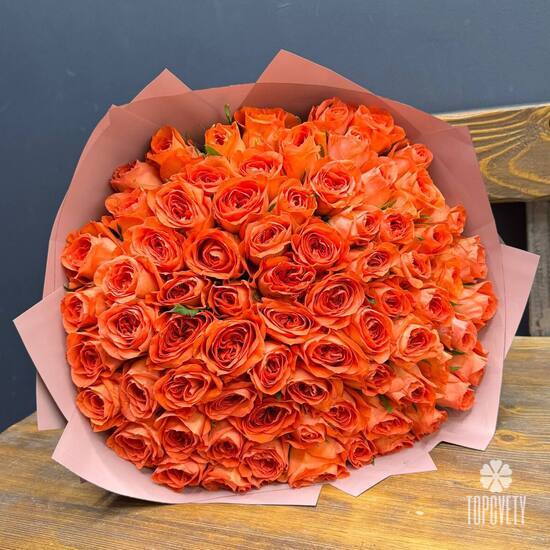 Букет из 75 оранжевых роз 40см