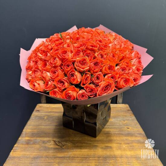 Букет из 101 оранжевой розы 40 см