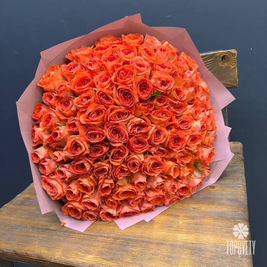 Букет из 101 оранжевой розы 40 см