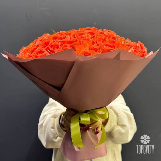 Букет из 101 оранжевой розы 40 см