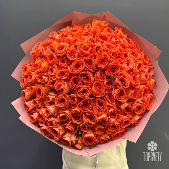 Букет из 101 оранжевой розы 40 см