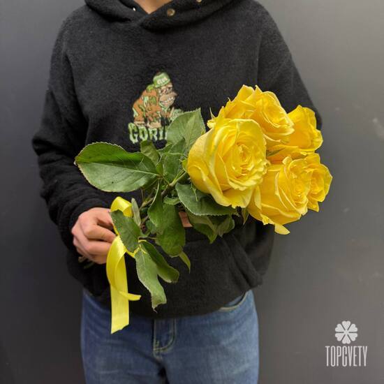 Букет из 5 роз Хай Елоу 50см 