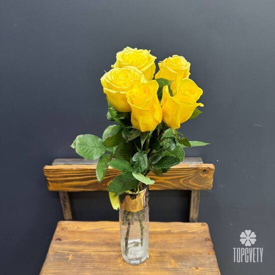 Букет из 5 роз Хай Елоу 50см 