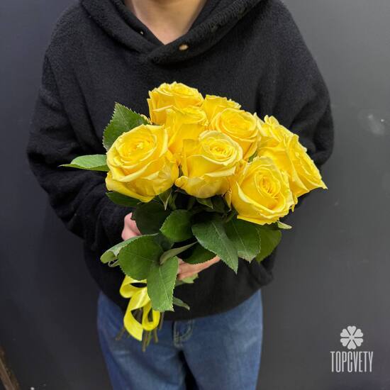 Букет из 9 роз Хай Елоу 50см 