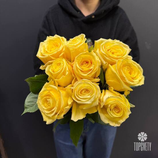Букет из 9 роз Хай Елоу 50см 