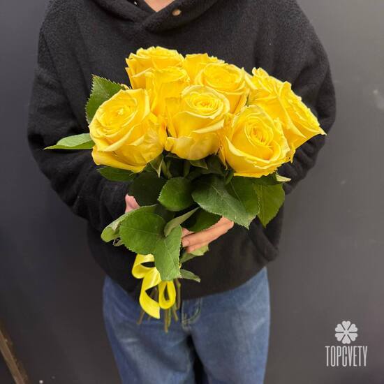 Букет из 9 роз Хай Елоу 50см 