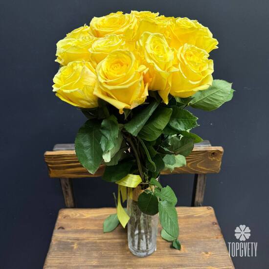 Букет из 15 роз Хай Елоу 50см 