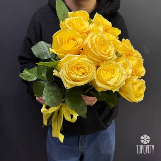 Букет из 15 роз Хай Елоу 50см 