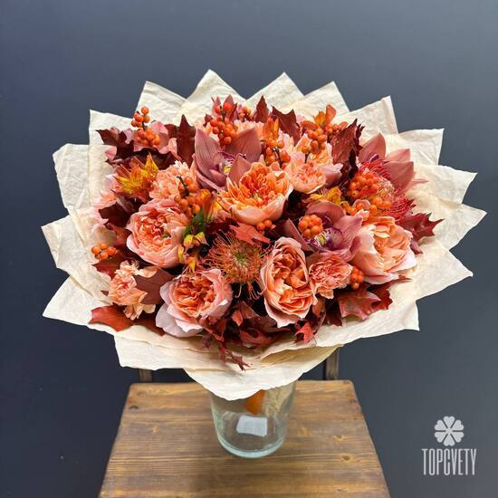 Букет из роз и орхидеи Тёплый аккорд