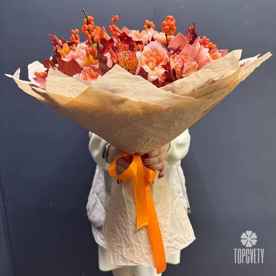 Букет из роз и орхидеи Тёплый аккорд