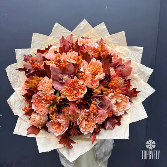 Букет из роз и орхидеи Тёплый аккорд