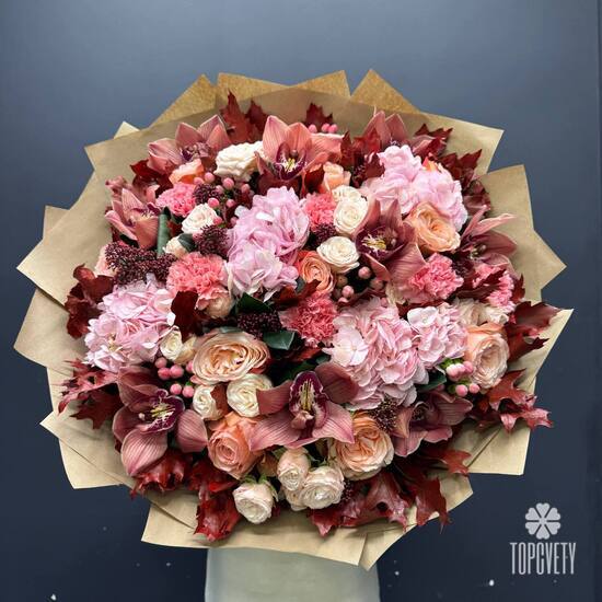 Букет из роз, орхидеи и гортензии Элегия