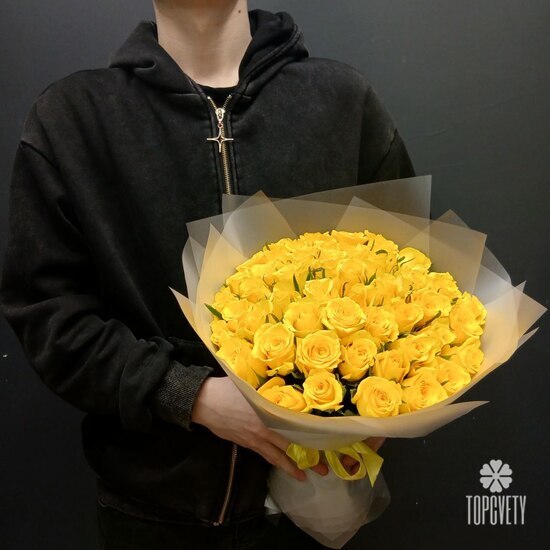 Букет из 51 желтых роз Кения 35см
