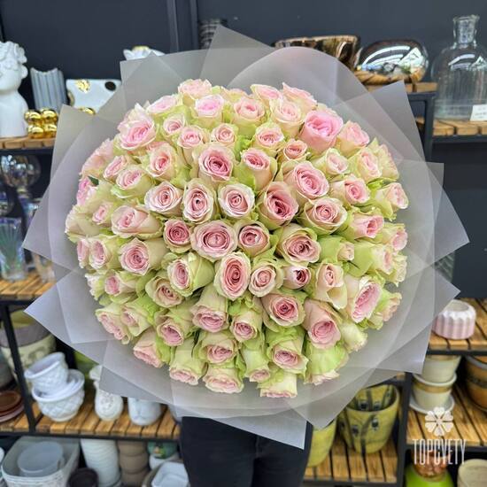 Букет из 101 розовых роз Кения 35см