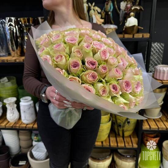 Букет из 101 розовых роз Кения 35см