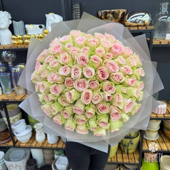 Букет из 101 розовых роз Кения 35см