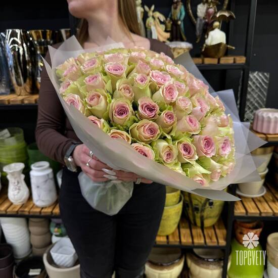 Букет из 101 розовых роз Кения 35см