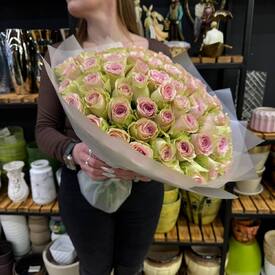 Букет из 101 розовых роз Кения 35см