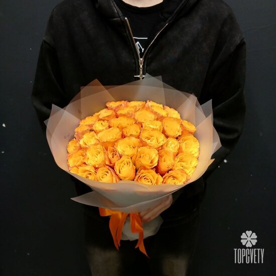 Букет из 51 оранжевых роз Кения 35см