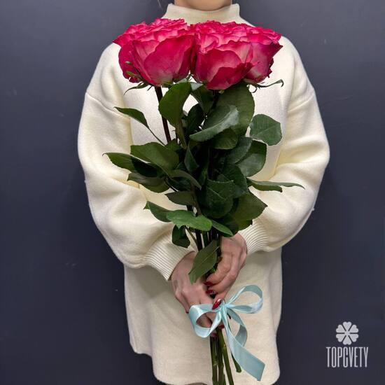 Букет из 5 розовых роз Эквадор 50см