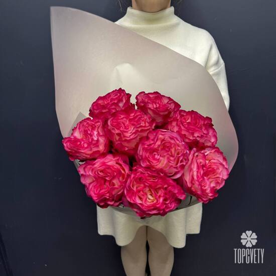 Букет из 9 пионовидных роз Эквадор 50см