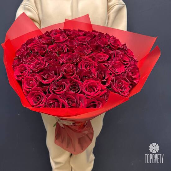 Букет из 51 красной розы Кения 50см