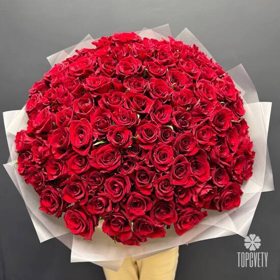 Букет из 101 красной розы Кения 50см 